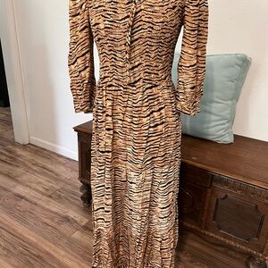 Faithfull the Brand Brown Tan Sheath Dress with Bishop Sleeves NWT